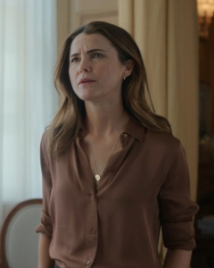 The Diplomat Season 2 Keri Russell Down Brown Shirt