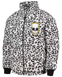 The Simpsons Freeze Max Bart Leopard Print Raglan White Puffer Jacket