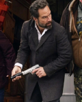 Chris Diamantopoulos The Sticky 2024 Mike Byrne Black Wool Coat