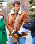 Ethan Crane Believe In Christmas Movie 2024 John Reardon Shearling Brown Leather Jacket