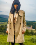 The Traitors British TV Show 2024 Claudia Winkleman Beige Cotton Coat