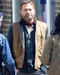 John Garrity Movie Greenland Migration 2025 Gerard Butler Brown Vest