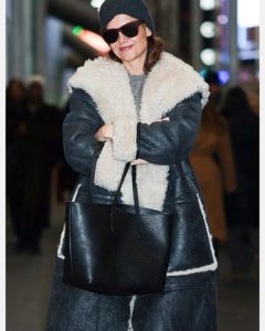Katie Holmes Shearling Long Coat