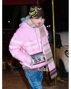 Timothee Chalamet Telfar Pink Puffer Jacket