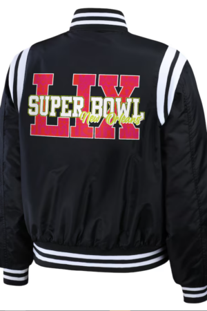 Super Bowl LIX WEAR by Erin Andrews Women's Varsity Bomber Jacket - Black