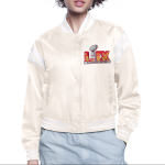 Women's Starter Cream Super Bowl LIX Satin Varsity Full-Snap Jacket