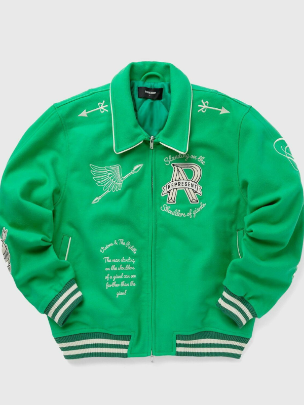 Represent Cherub Wool Varsity Jacket Green College Jackets Represent Cherub Wool Varsity Jacket Green College Jackets