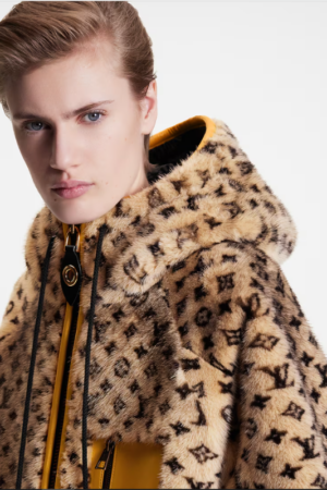 Leather Trim Monogram Mink Jacket