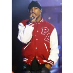 Pharrell Williams Red and White Letterman Jacket