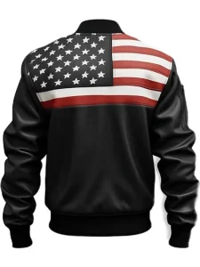 US Flag Unisex Black Bomber Leather Jacket - Image 2