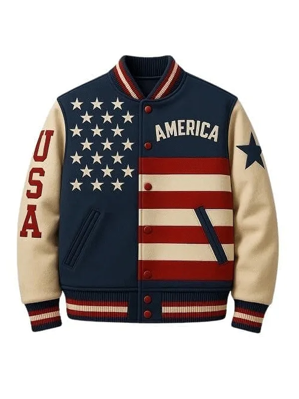 United States Flag Wool Varsity Jacket United States Flag Wool Varsity Jacket