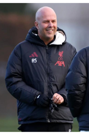 Arne Slot LFC Black Puffer Hooded Jacket