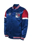 Show your support for the NHL with the New York Rangers Satin Varsity Jacket. A timeless piece that combines elegance and team spirit effortlessly.