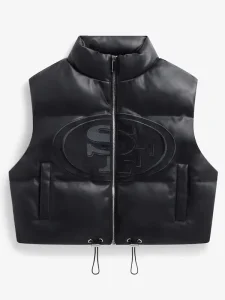 San Francisco 49ers Faux Leather Cropped Puffer Vest