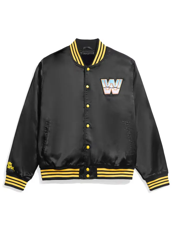 WWE Legends Black Satin Varsity Jacket WWE Legends Black Satin Varsity Jacket