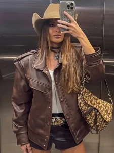 Barretos Cowboy Park FÊ MARQUES Brown Leather Jacket