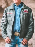 NHSRA Steer Wrestler Distressed Leather Jacket