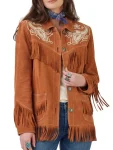 Women Rock a Retro-Rodeo Fringe Suede Jacket