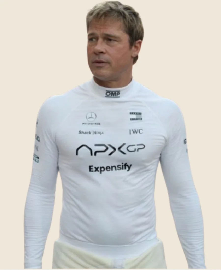 F1-Brad-Pitt-White-Shirt-Front-Image F1 Brad Pitt White Shirt